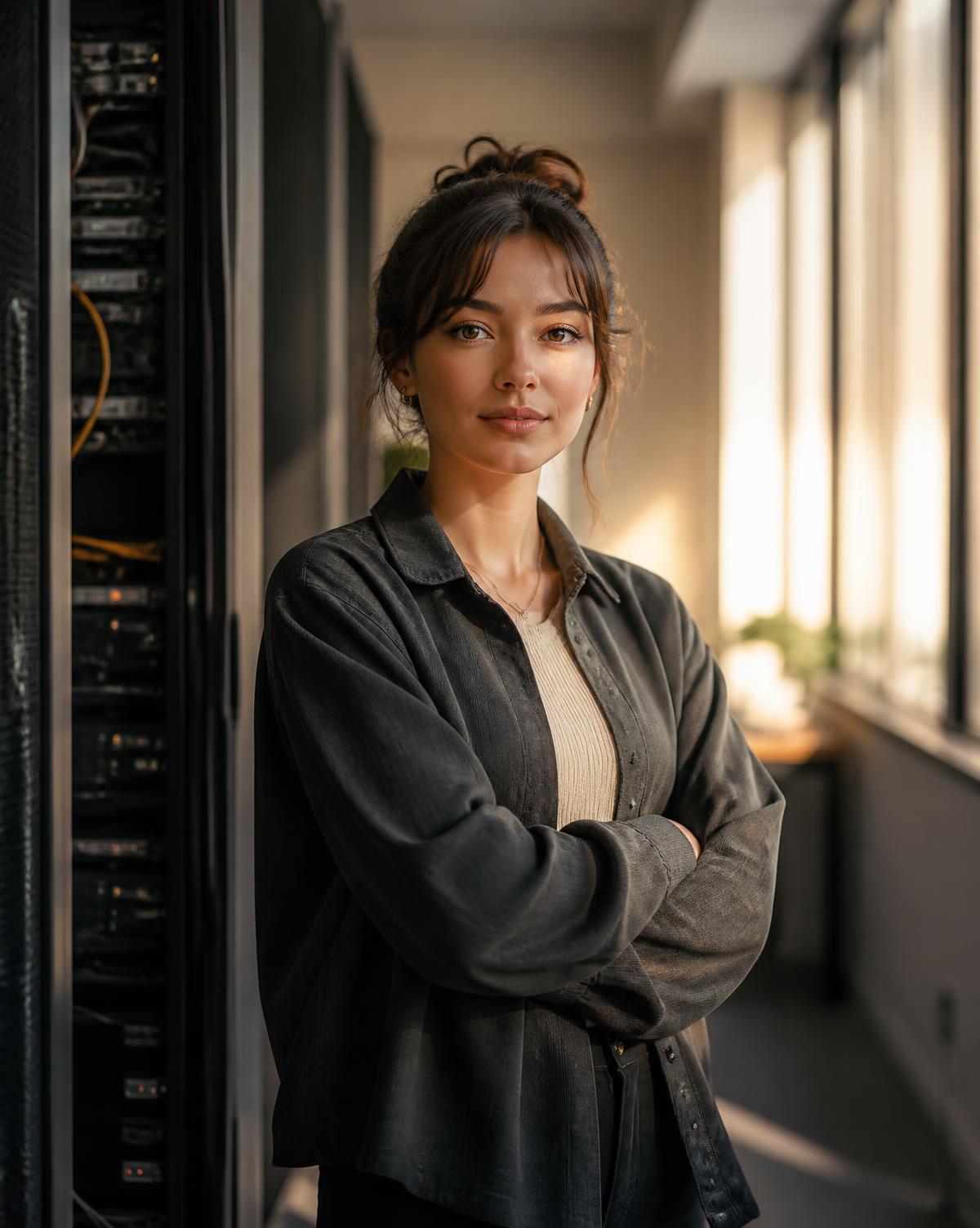 Support technician standing in a workplace corridor